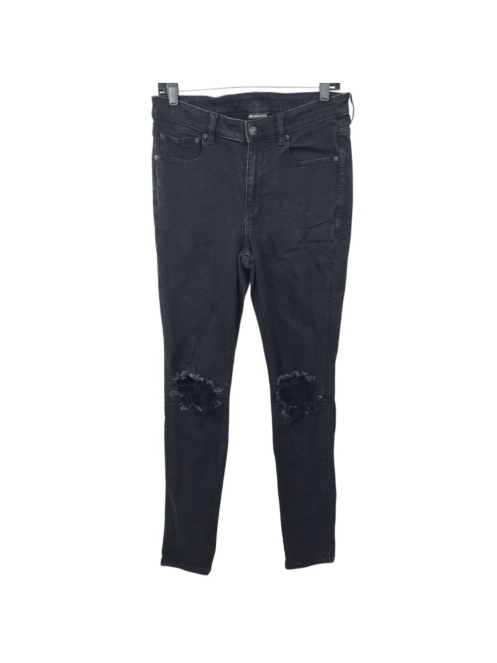 American Eagle Next Level Stretch Hi Rise Jegging Women 12 Jeans Distressed Blac